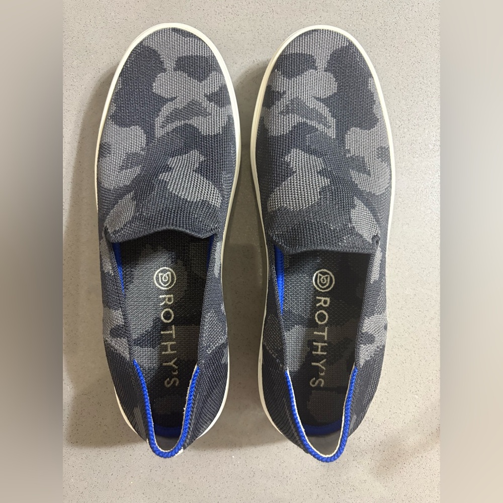 Rothy's Grey Camo The Original Slip On Sneakers Size 8.5 EU 39